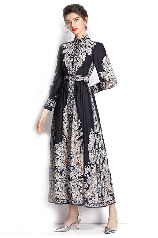 Intricate Harmony Long Sleeve Maxi Dress